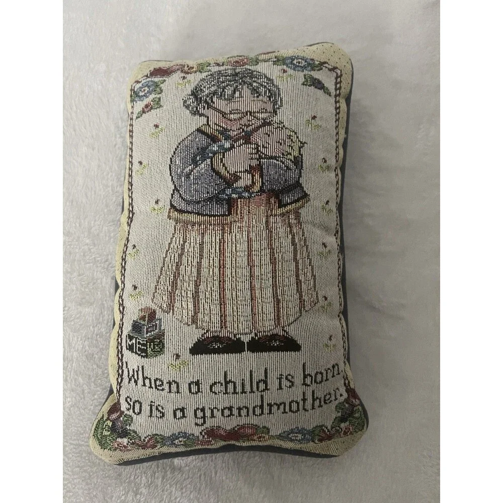 Mary Engelbreit Tapestry Pillow. When A Child Is Born So Is A Grandmother